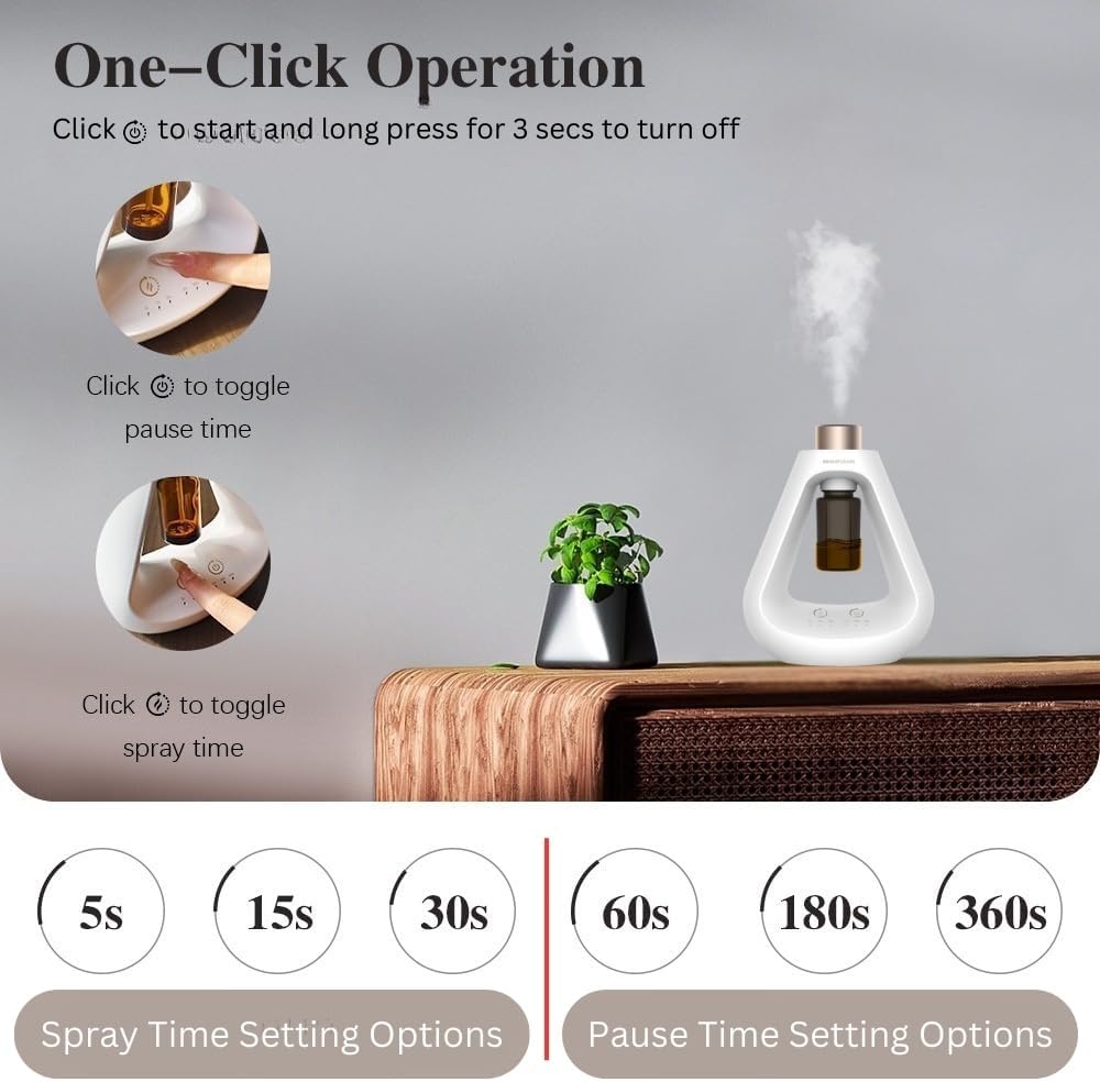 Waterless Oil Diffuser, Cordless Diffuser for Essential Oils, Aromatherapy Waterless Diffuser - Scent Diffusers for Home Bedroom Office Hotel, Small Diffusers for Essential Oils with 9 Mist Settings