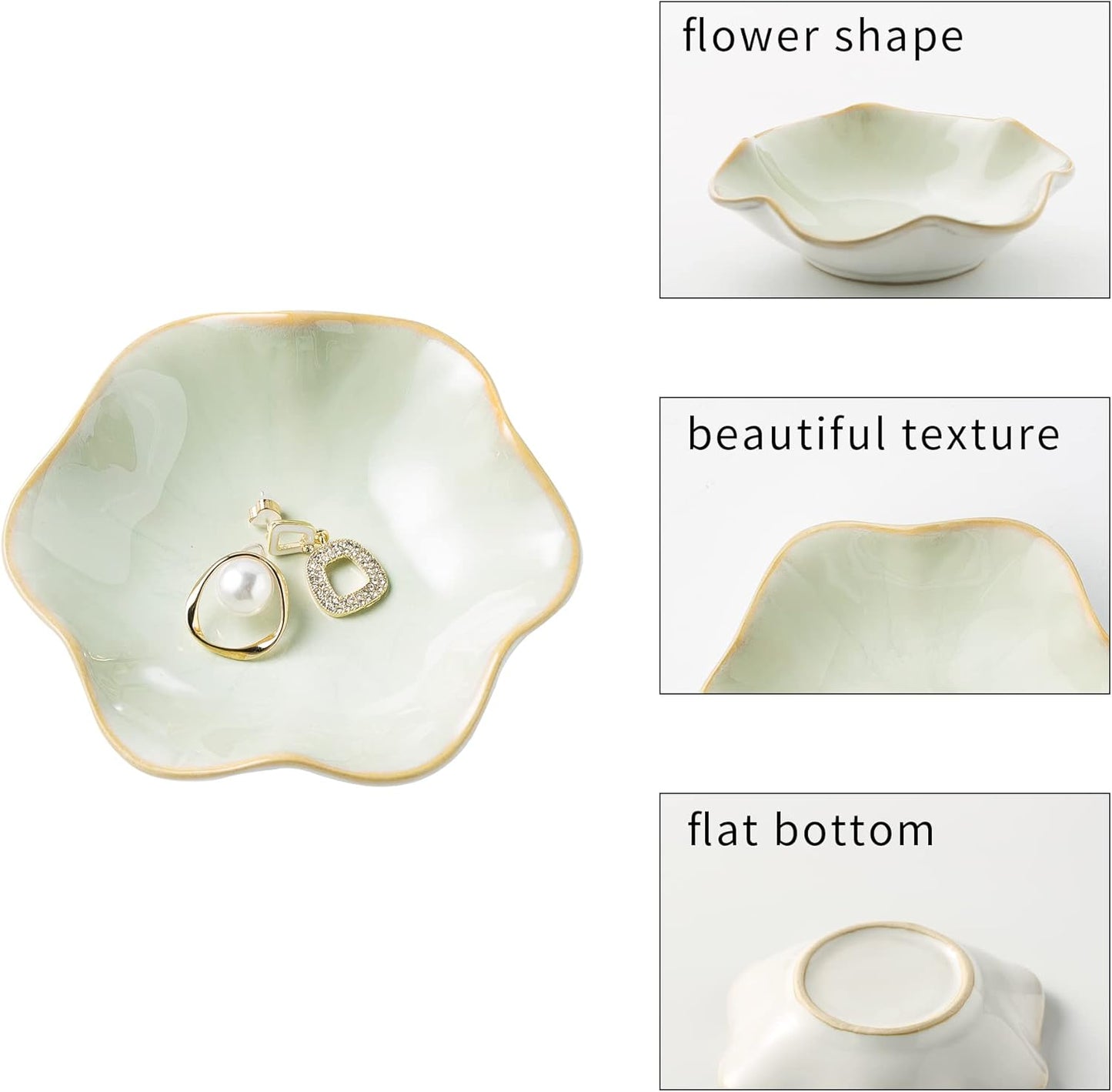 BEUNAIZER Jewelry Dish Tray, Ring Dish, Ceramic Trinket Tray, Key Bowl, Decorative Plate, Gifts for Friends Sisters Daughter Mother(light green) (JS202)