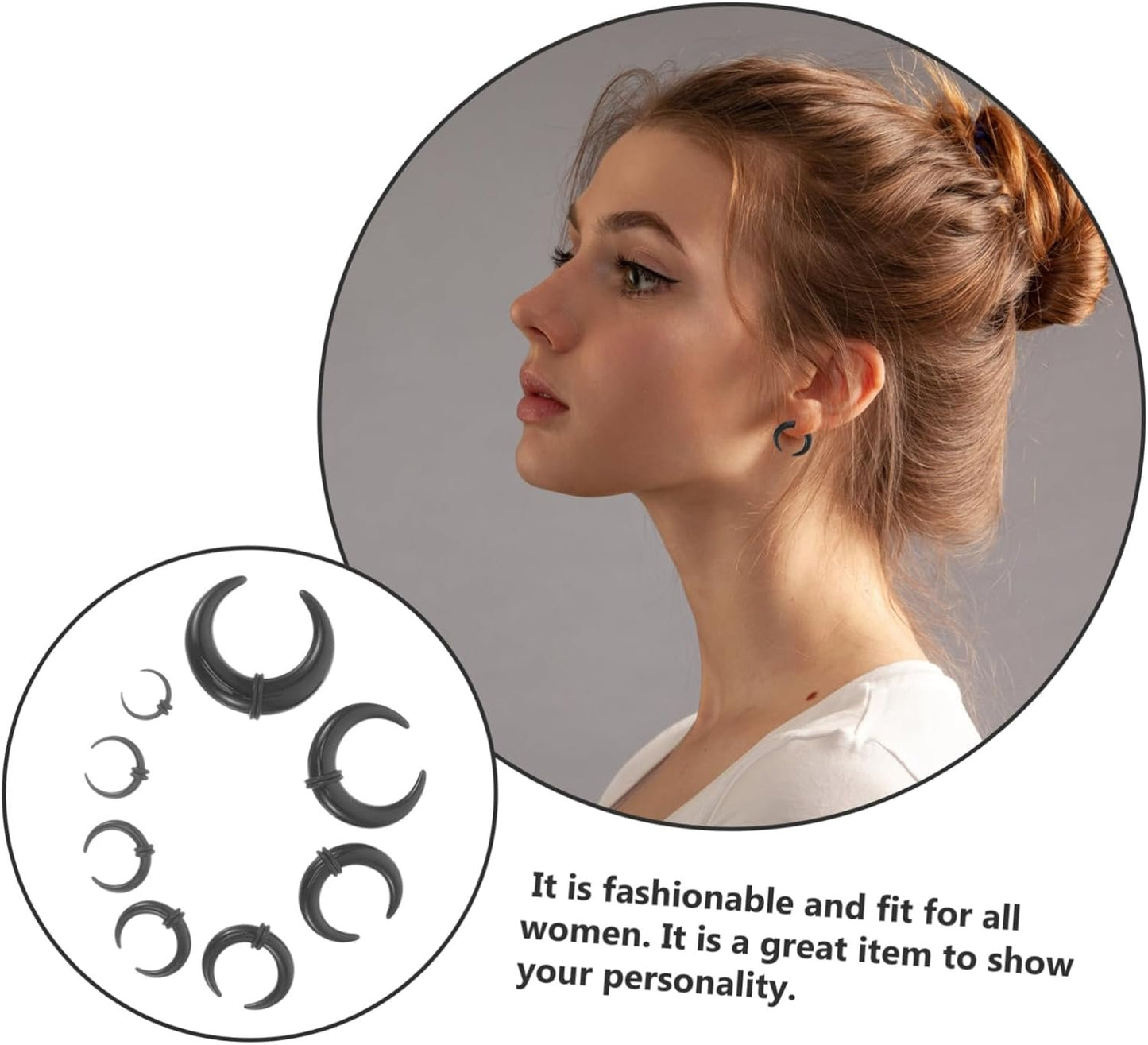 ANDRESLAD Health Safety Ear Piercing Tools 8pcs Acrylic Ear Expansions Set U-ring Ox Horn Shape Acrylic Tip