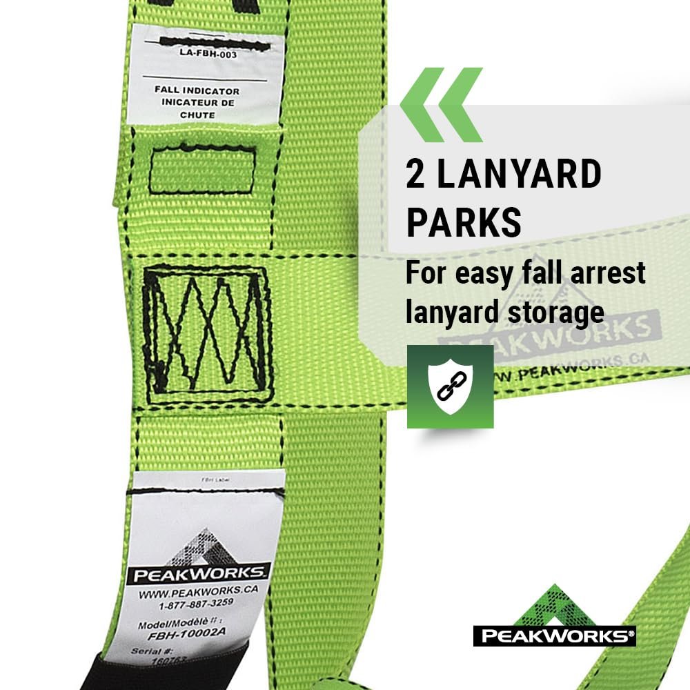 PeakWorks 1 D-Ring Compliance Series Fall Protection Full Body Safety Harness, Pass-Thru Buckle Leg, CSA & ANSI Certified, Class A - Fall Arrest, V8001000