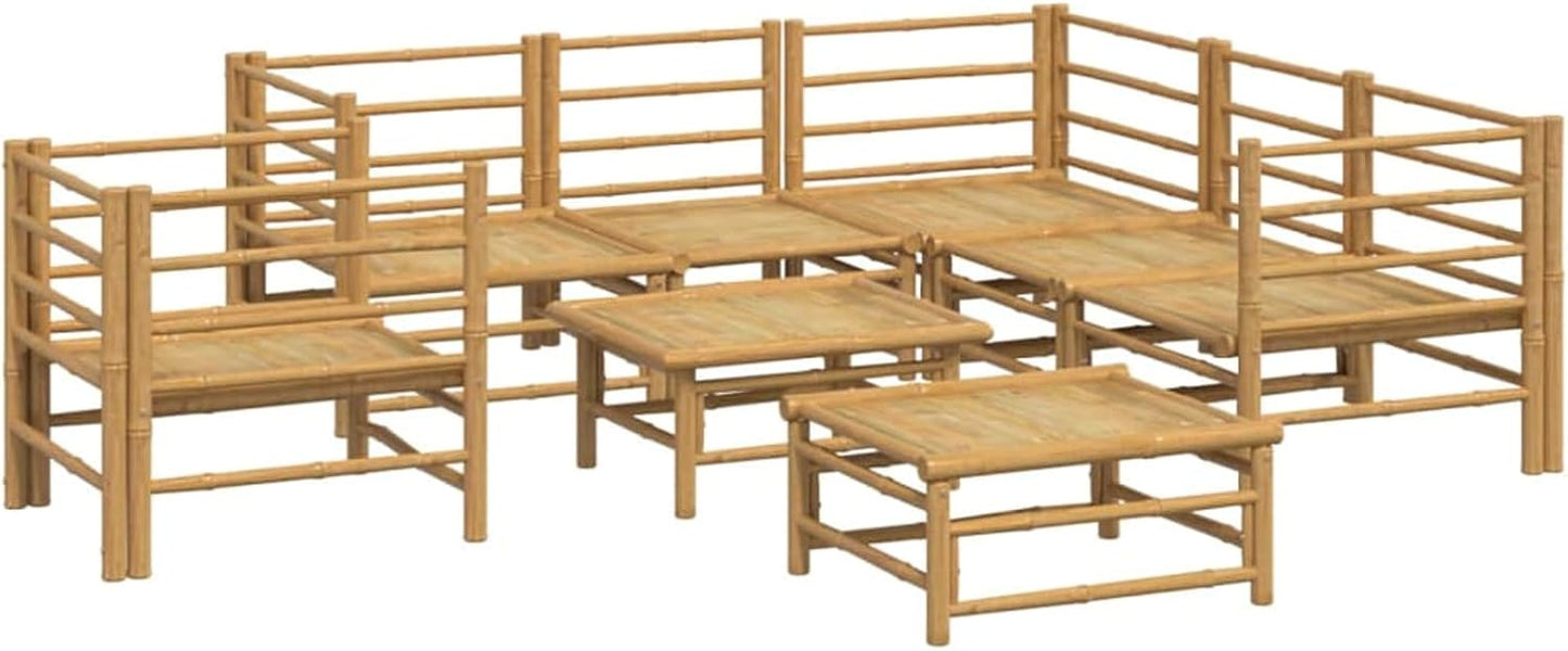 Homgoday Set Salotto da Giardino 8pz con Cuscini Grigio Chiaro bambù, Lettini Prendisole, Divano Letto Mobili, Lettini da Giardino, Lettino da Piscina da Esterno Piscina