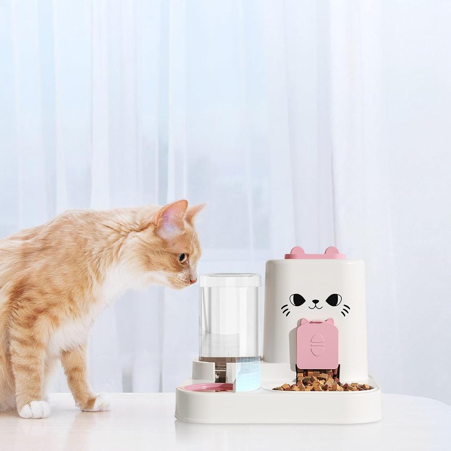Cat Food Feeder, Water Dispenser, Adorable Compact Automatic Pet Feeding Bowls, Leakproof Dry Food Feeders Container for Continuous Hydration and Nutrition, Indoor Cats