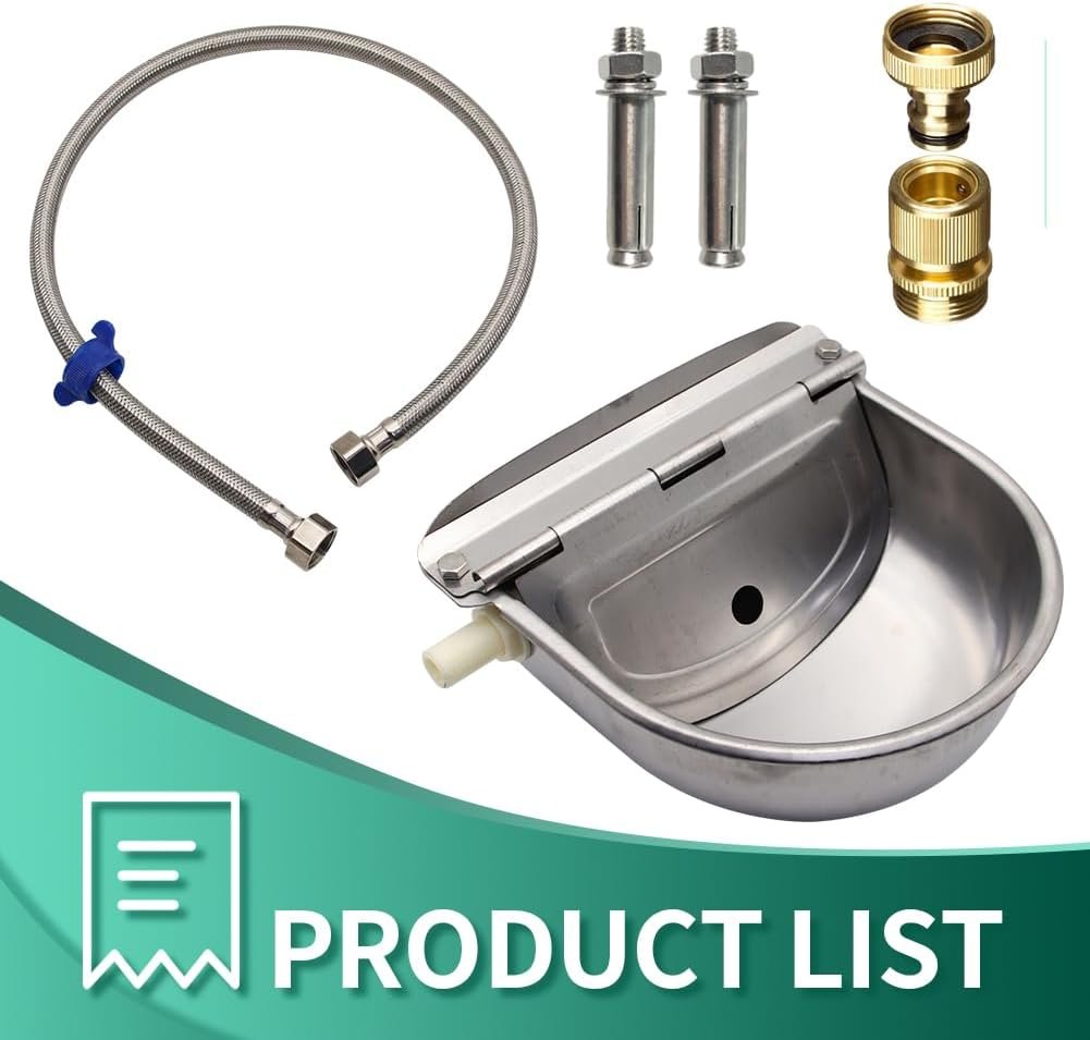 Lucky Farm Automatic Cattle Waterer Horse Sheep Goat Pig Dog Water Trough 4 in1 Livestock Watering Equipment (Water Bowl& Pipe &Adaptor &Mounting Screws)