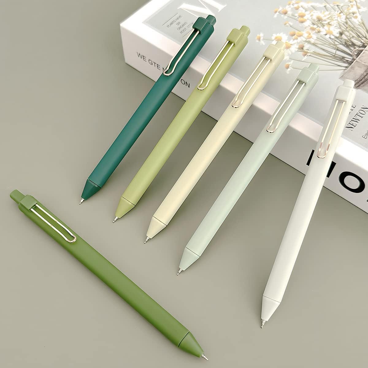 allydrew Retractable Black Ink Gel Pens, 0.5mm Fine Point, Stationery Supplies for Home and Office (Set of 6), Green