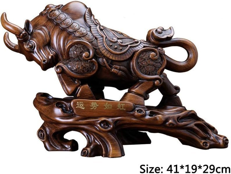 Feng Shui Ornamenti Statue di Toro Scultura, Figurine di Animali Oggettistica per la casa Fatta a Mano Poliresina Ricchezza Ornamento Fortunato Lotto Artigianale, Regalo per Ufficio,A
