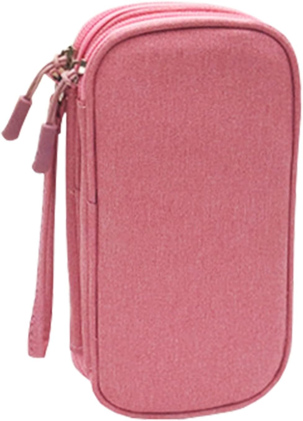 Travel Electronic Organizer Bag, 3 Compartments Portable Electronic Phone Accessories Storage Multifunctional Case for Cable, Cord, Charger, Hard Drive, Earphone(Pink)