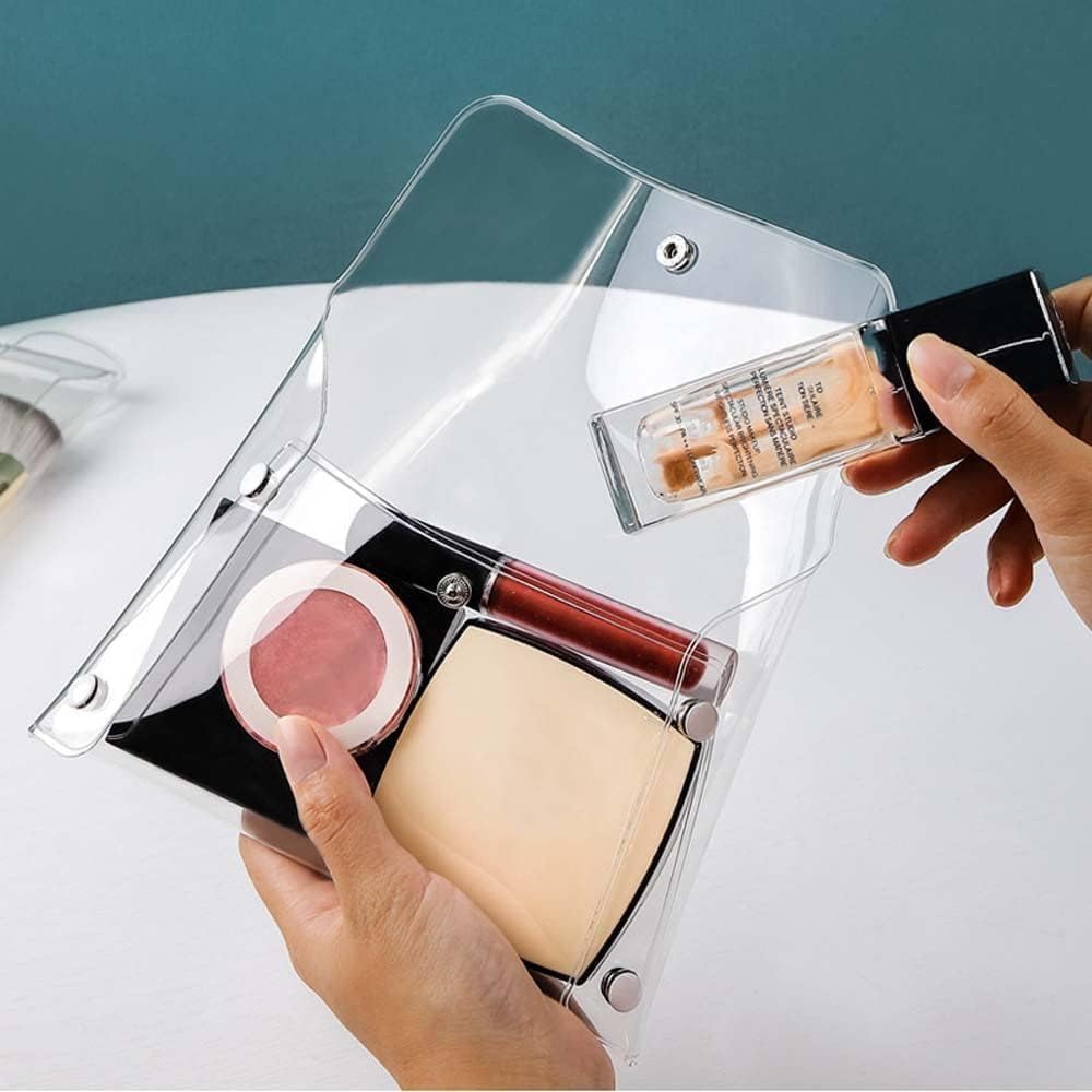 GANPUB 3Pcs Transparent Mini PVC Makeup Bag Small Clear Plastic Cosmetic Organizer Bag Pouch with Snap Closure for Vacation Travel, Bathroom Organizing Tools and Accessories, Clear, 1