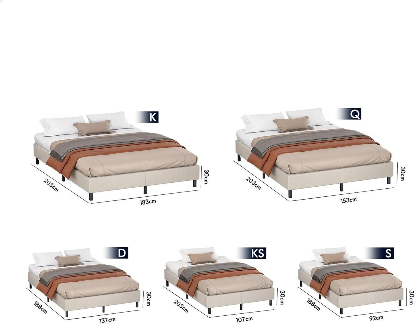 ALFORDSON Bed Frame Base King Size with Linen Upholstery, Bed Platform Foundation Without Headboard for Mattress Topper, Basel Fabric Beige