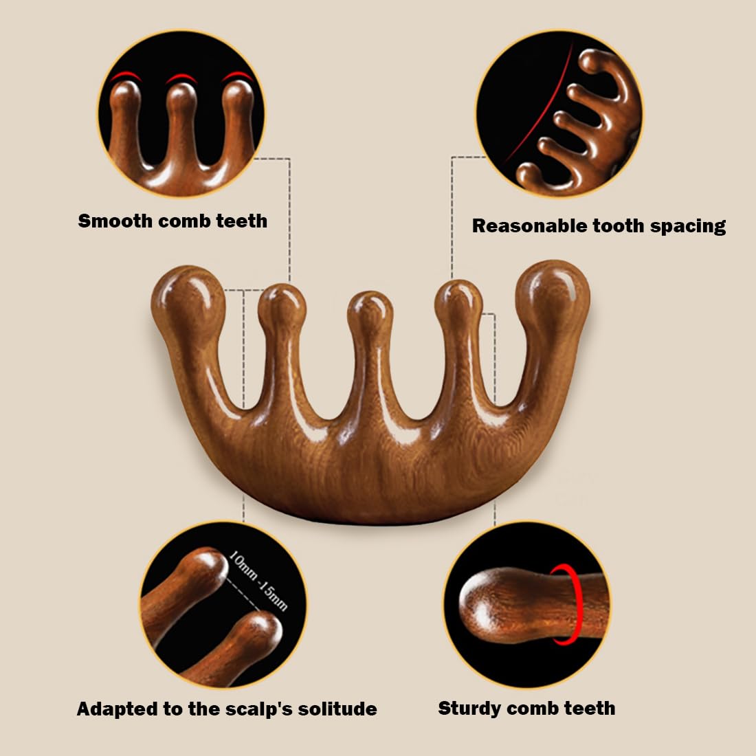 Wooden Scalp Massager - Handmade 100% Natural Green Sandalwood Wide Tooth Combs - Wood Massage Comb & Sandalwood Comb for Luxurious Hair Care