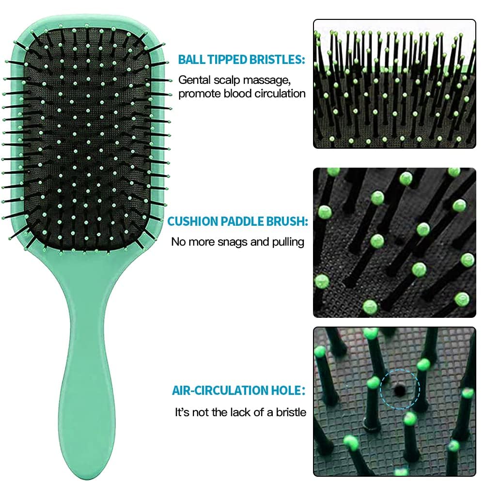 Aozzy 9Pcs Curly Hair Brush Set, Hair Brushes for Women, Round Brush for Blow Drying, Paddle Brush, Fit for Detangling Wet Long Thick Hair, Spray Bottle for Curly Wavy Hair, Family Daily Care(Green)