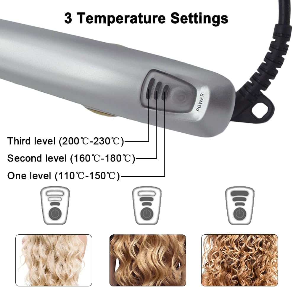 2 in1 Hair Curler Straighter Rotating Iron, Curling Iron Wand for Hair Curling and Straighting, Dry and Wet Styling Tool, Travel for Girls Women (Gray)