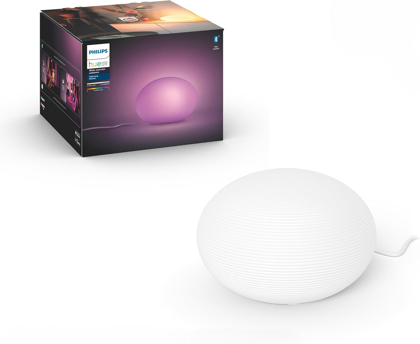 Philips Hue White and Color Ambiance Flourish Smart Table Lamp, Bluetooh, 9.5 W, White