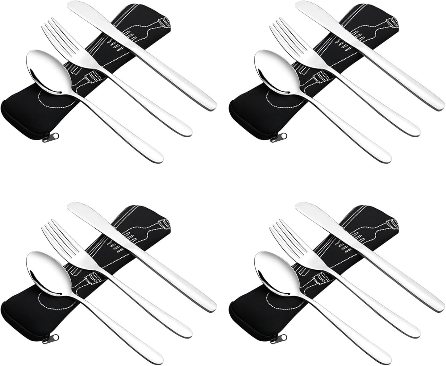 Nihenok 12 Pieces Stainless Steel Portable Flatware Set with Black Case, Travel Camping Stainless Steel Cutlery Utensils Set