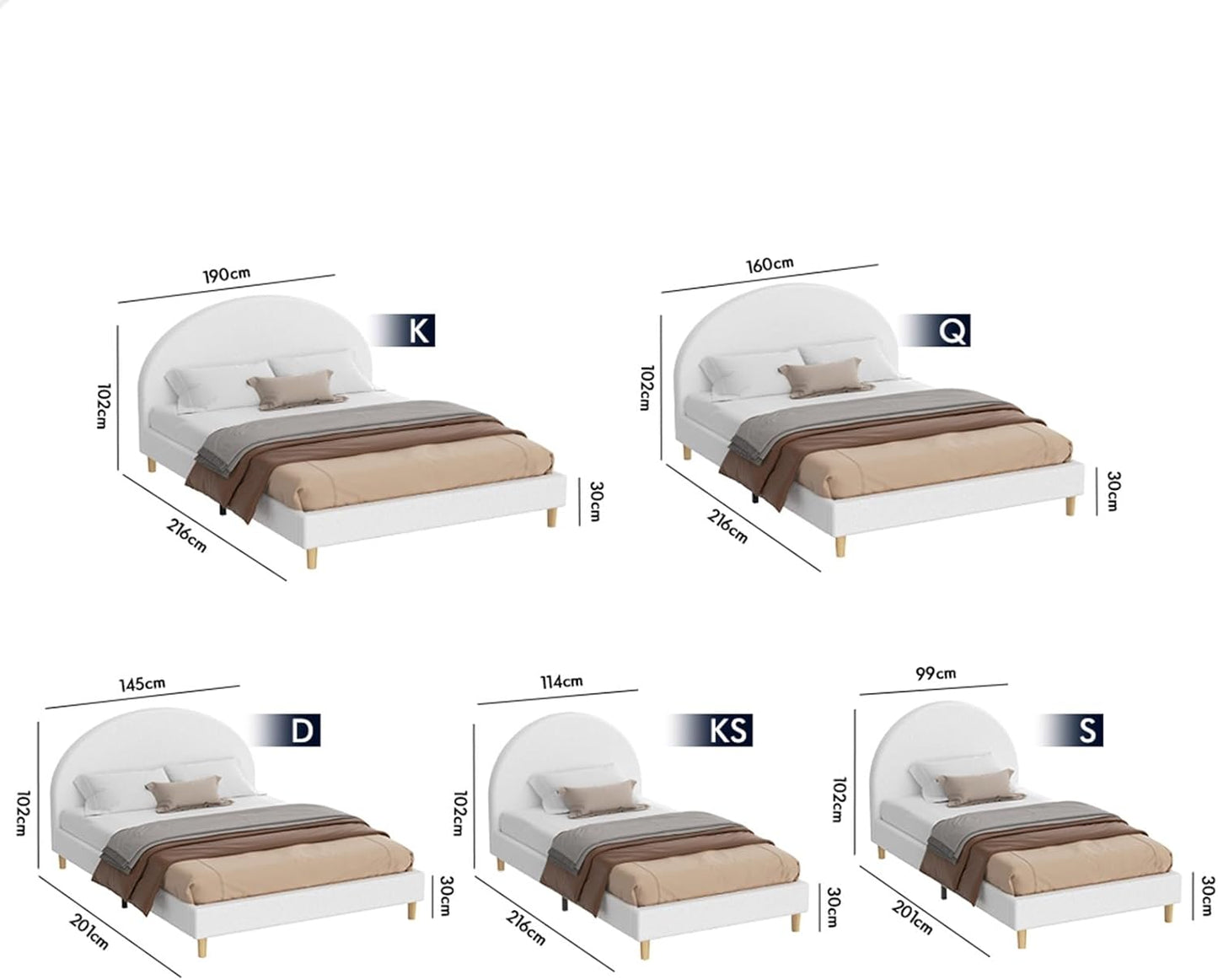 ALFORDSON Bed Frame Base Single Size Calla Series with Bed Head, Mattress Topper Platform Foundation with Boucle Fabric Upholstery for Bedroom, Boucle White
