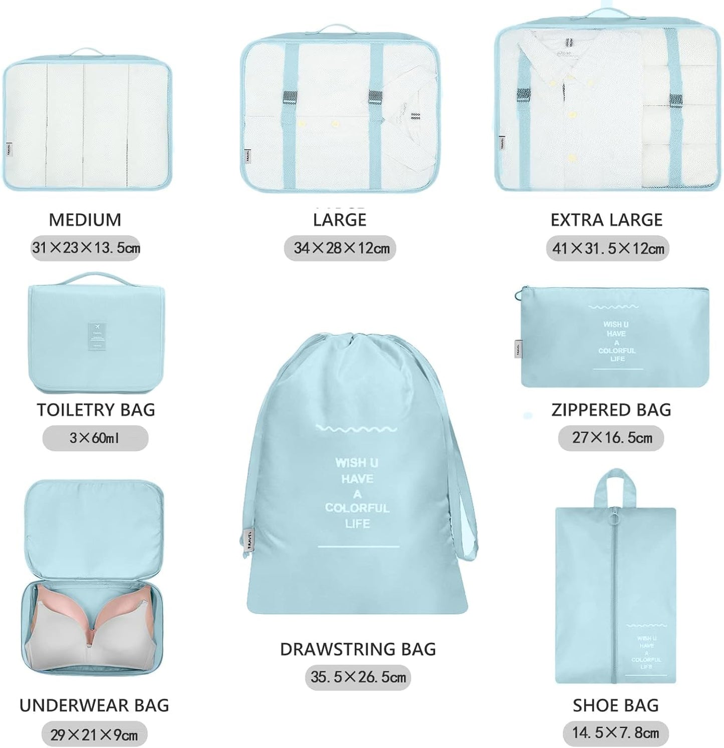 MURISE 8 Pieces Packing Cubes, Suitcase Organizer, Suitcase Organizer, Travel and Travel Suitcase Organizer, Travel Useful Accessories