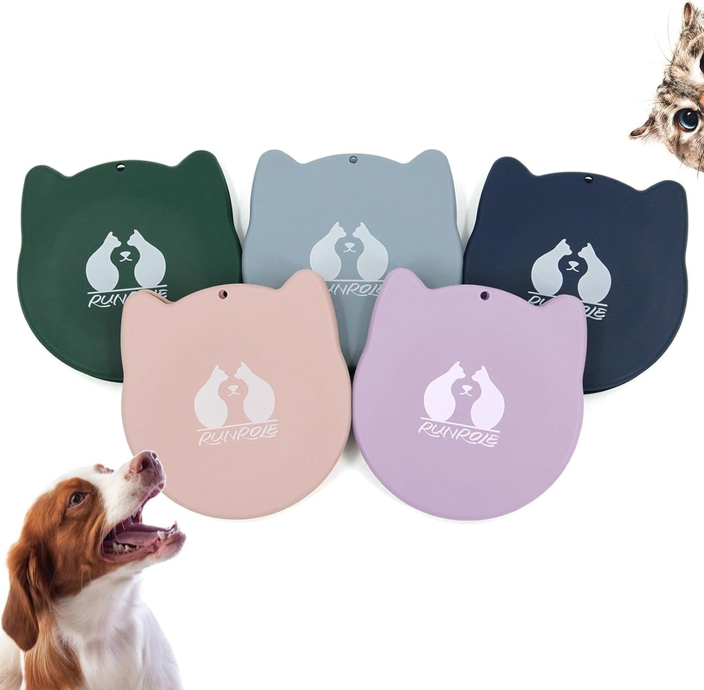 RUNROLE 2-in-1 Collapsible Silicone Dog Travel Bowls, Slot Together and Use Separately, Portable Pet Food Water Bowls, Foldable Cat Feeding Watering Dishes, 20OZ+27OZ(Purple)