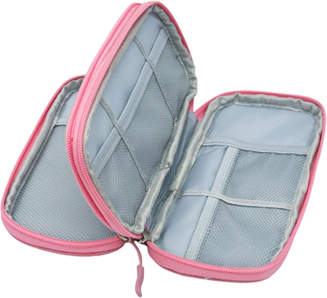 Travel Electronic Organizer Bag, 3 Compartments Portable Electronic Phone Accessories Storage Multifunctional Case for Cable, Cord, Charger, Hard Drive, Earphone(Pink)