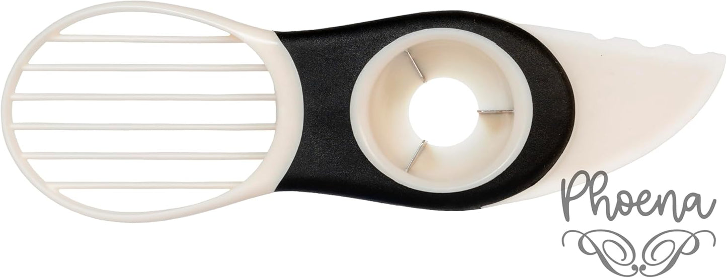 PHOENA Avocado Tool Fruit Slicer Pitter 3 in 1 White & Black Kitchen Gadget Tool Comfortable to Grip Core Remover Food Safe Fruit & Vegetable