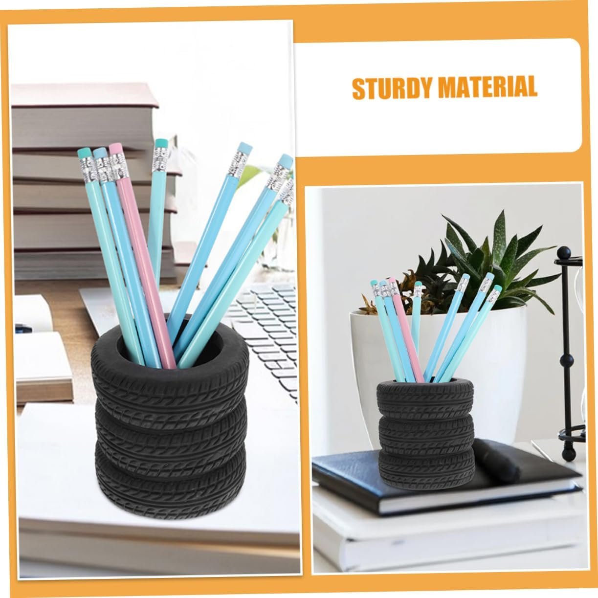 Angoily 2pcs Creative Tire Shaped Pen Holder Unique Desk Caddy for Office Organization Multi Functional Pencil Organizer Distinctive Design for Clutter Workspace for Stationery Storage