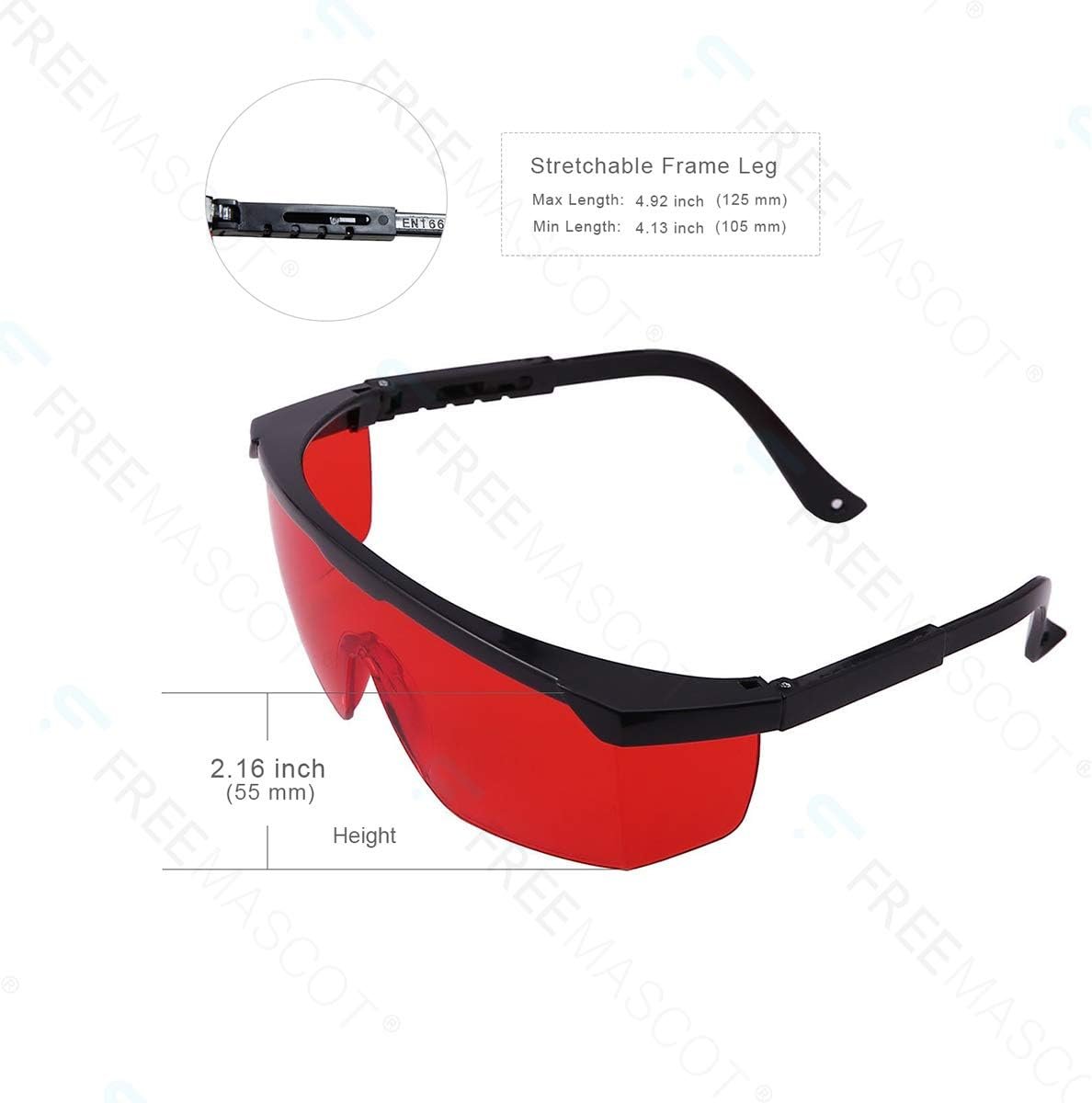 FreeMascot OD 4+ 190nm-550nm Wavelength Laser Safety Glasses for Typical 405nm, 445nm, 450nm,520nm,532nm Laser Light for Hair Removal Laser Treatment Eye Protection Glasses (Red)