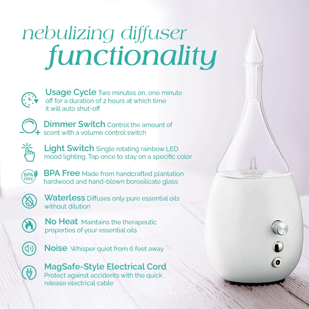 Raindrop 3.0 Nebulizing Essential Oil Diffuser for Aromatherapy by Organic Aromas with Touch Sensor and Magconnect-Style Electrical Cord and Adapter. (Light)