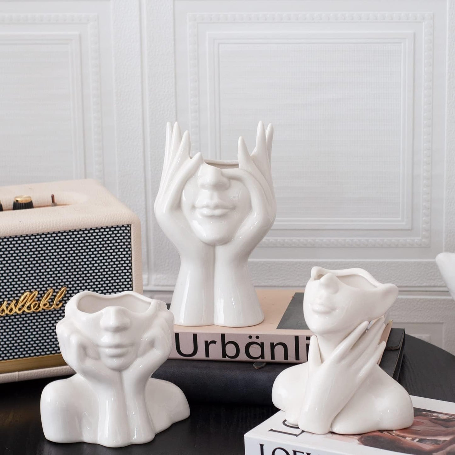 CEMABT Ceramic Woman Body Face Vase, Small Decorative Unique Modern Minimalism Nordic Flower Vase for Living Room Table Decoration, Small White Head Vase and Body Vase Female Form.(Style-C)