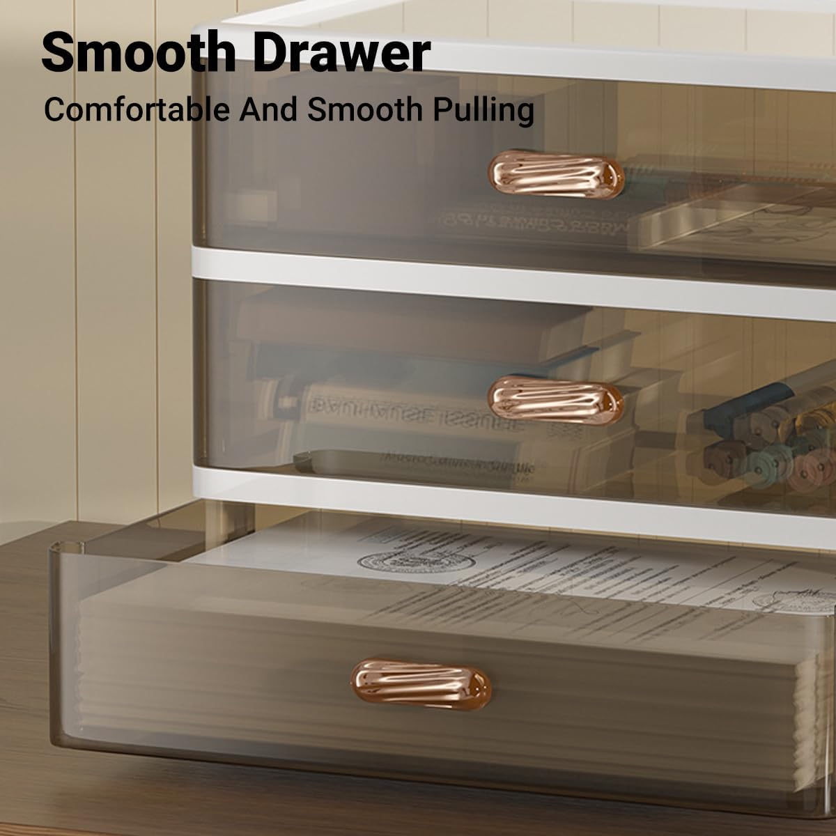 AIMALL Multi-Tier Storage Drawer Organizer – Transparent Desktop Cosmetic Holder with Smooth Pull Design, Large Capacity for Office, Makeup & Accessories