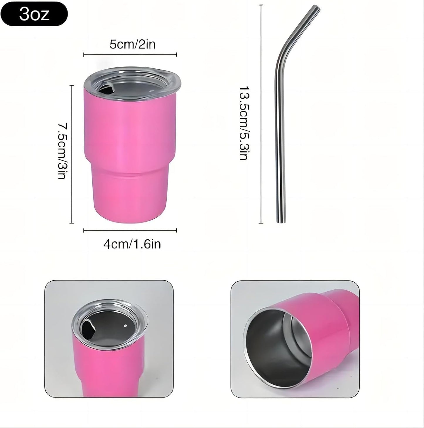 6pcs, 3oz Mini Tumblers With Straw, Metal Shot Glasses,Stainless Steel Water Bottles, Summer Winter Drinkware, For Bar, Pub, Club, Restaurant