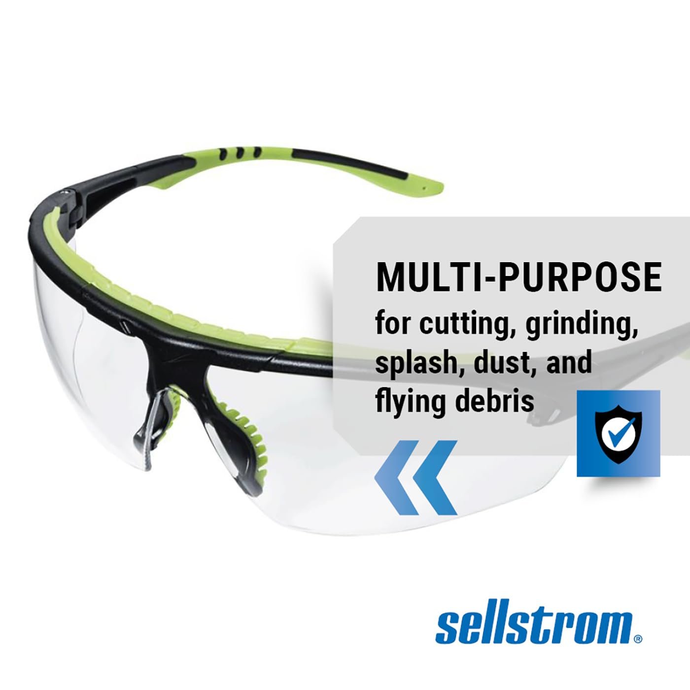 Sellstrom Stylish, Slip-Resistant, Lightweight, Anti-Fog Coating Protective Eyewear Safety Glasses, Clear Lens, Light Frames, Ultra-Thin Co-Molded Temples, Soft Nose Piece (Qty 1), Black/Green, S72000