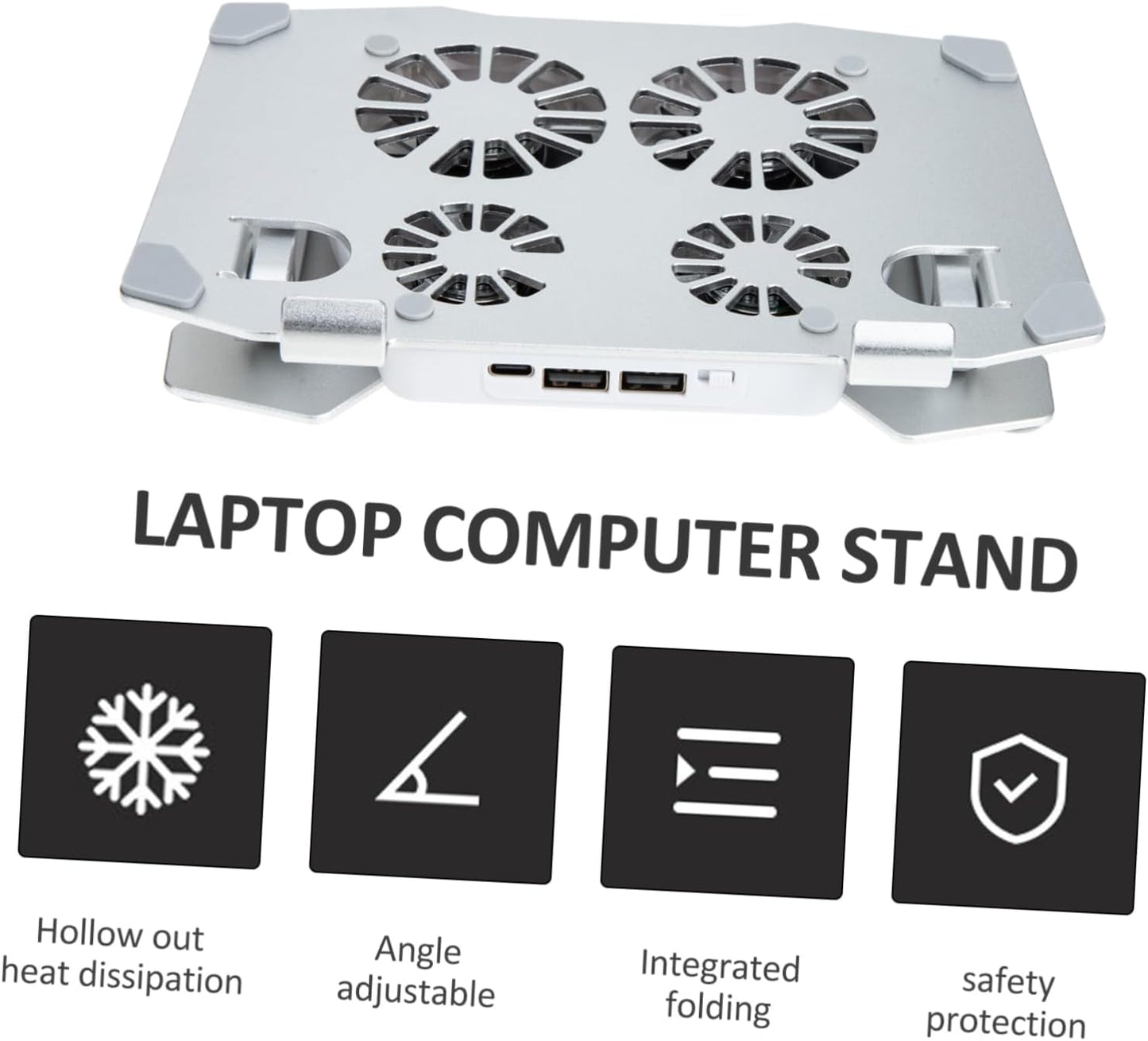 LABRIMP 4 Adjustable Laptop Cooling Stand with Silent Fans Height Angle Adjustable Laptop Holder for PC Tablet and More Dual USB Ports for Charging Sturdy Design
