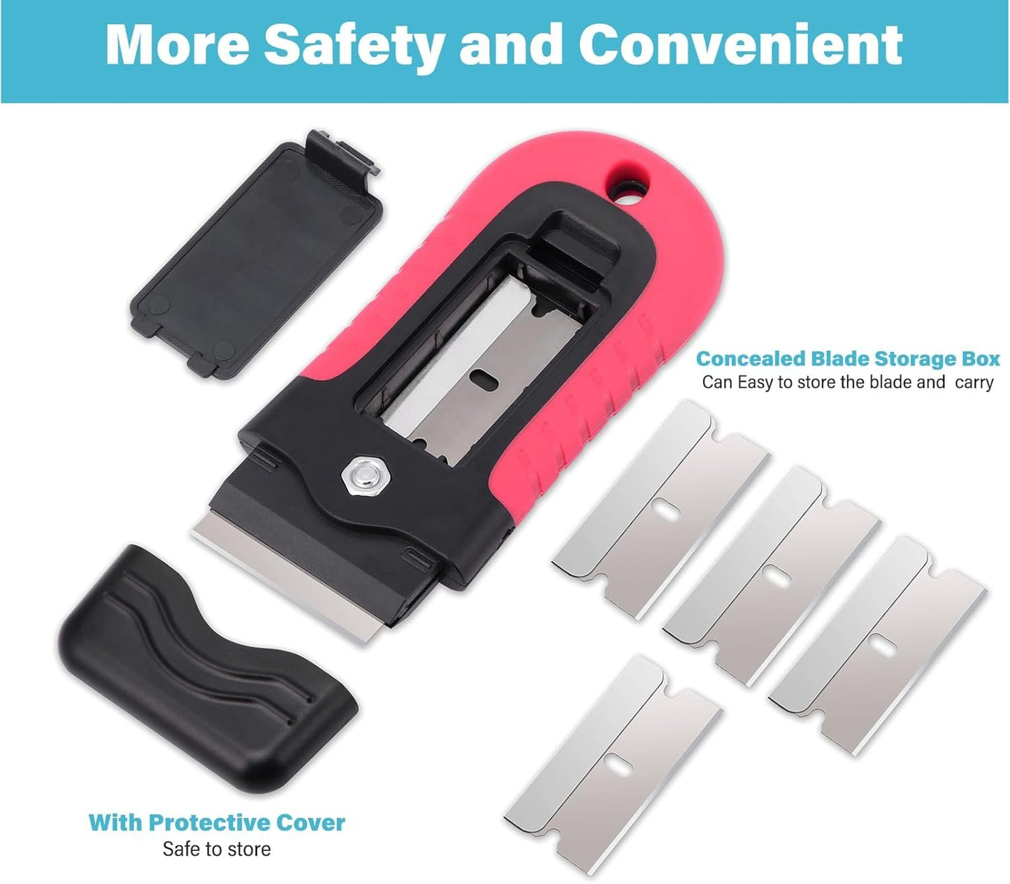 Gomake Locking Razor Blade Scraper with Safety Cap, Glass Cooktop Scraper with 10PCS Stainless Steel Blades for Glass Clean, Paint and Old Label,Decal Sticker Remover, Stove Top Scraper Tool