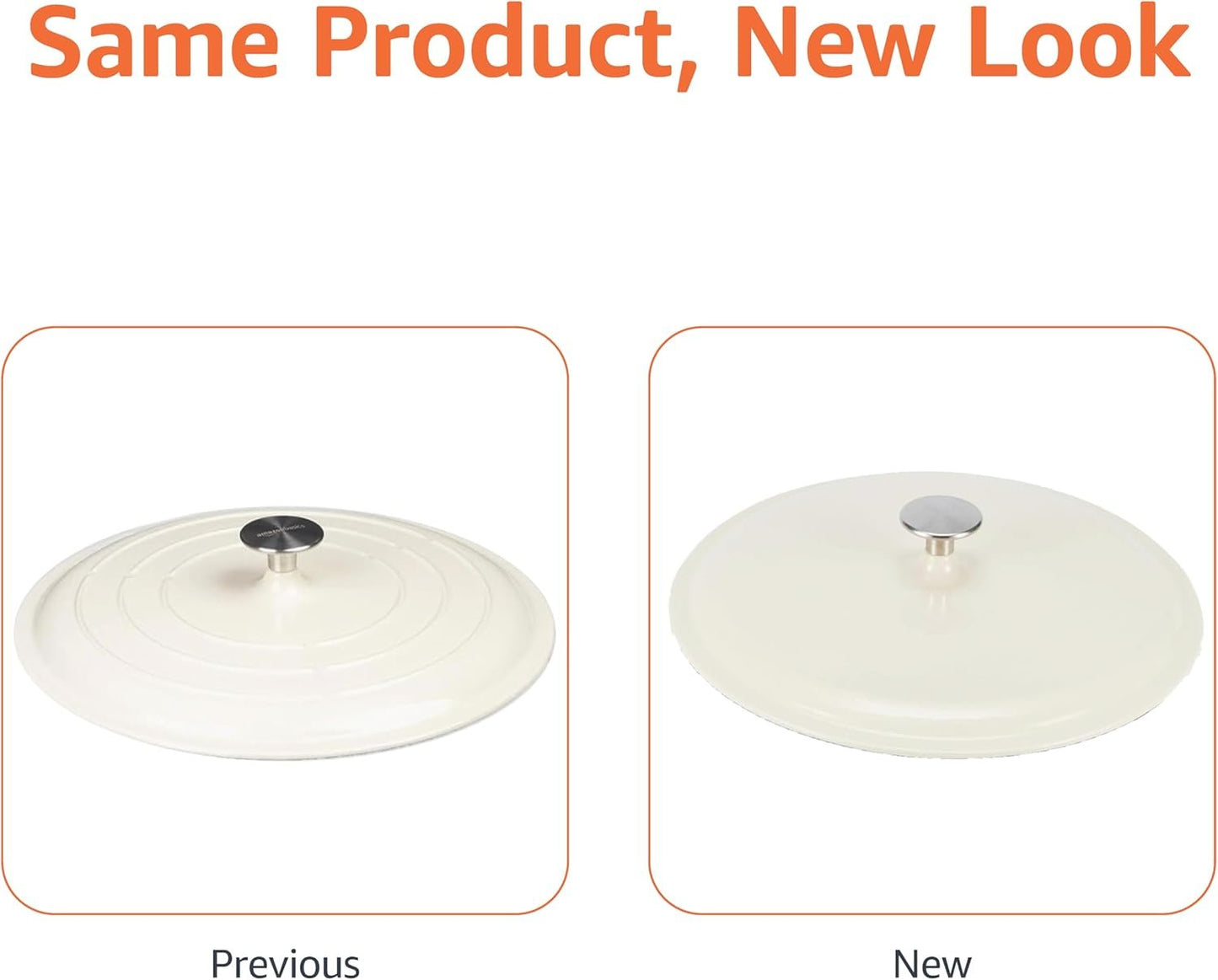 AmazonBasics Enameled Cast Iron Covered Casserole Skillet, 3.3-Quart, White