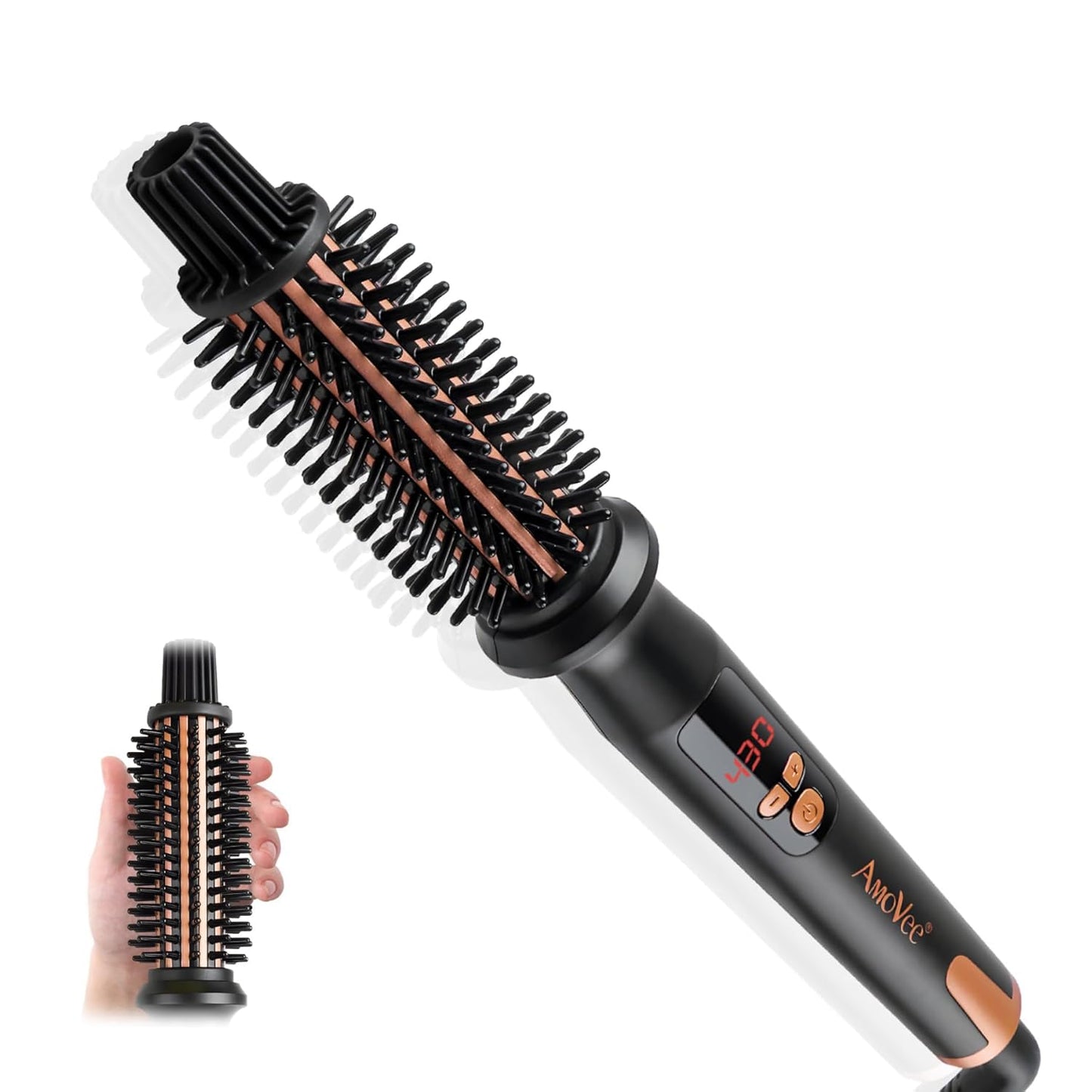 Curling Iron Brush, Ceramic Tourmaline Ionic Hair Curling Wand, Curling Brush with Barrel & Anti-Scald Bristles for All Hair Types