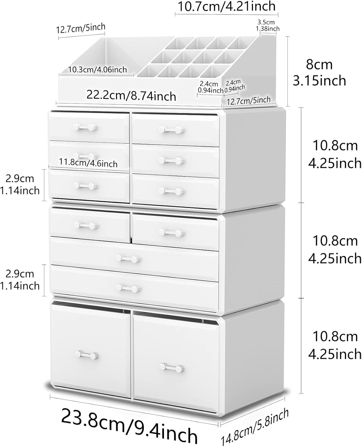 READAEER Makeup Organizer 4 Tier Freely Stackable Makeup Organizer Bathroom Makeup Organizer Multifunction Waterproof Dustproof with 12 Drawers