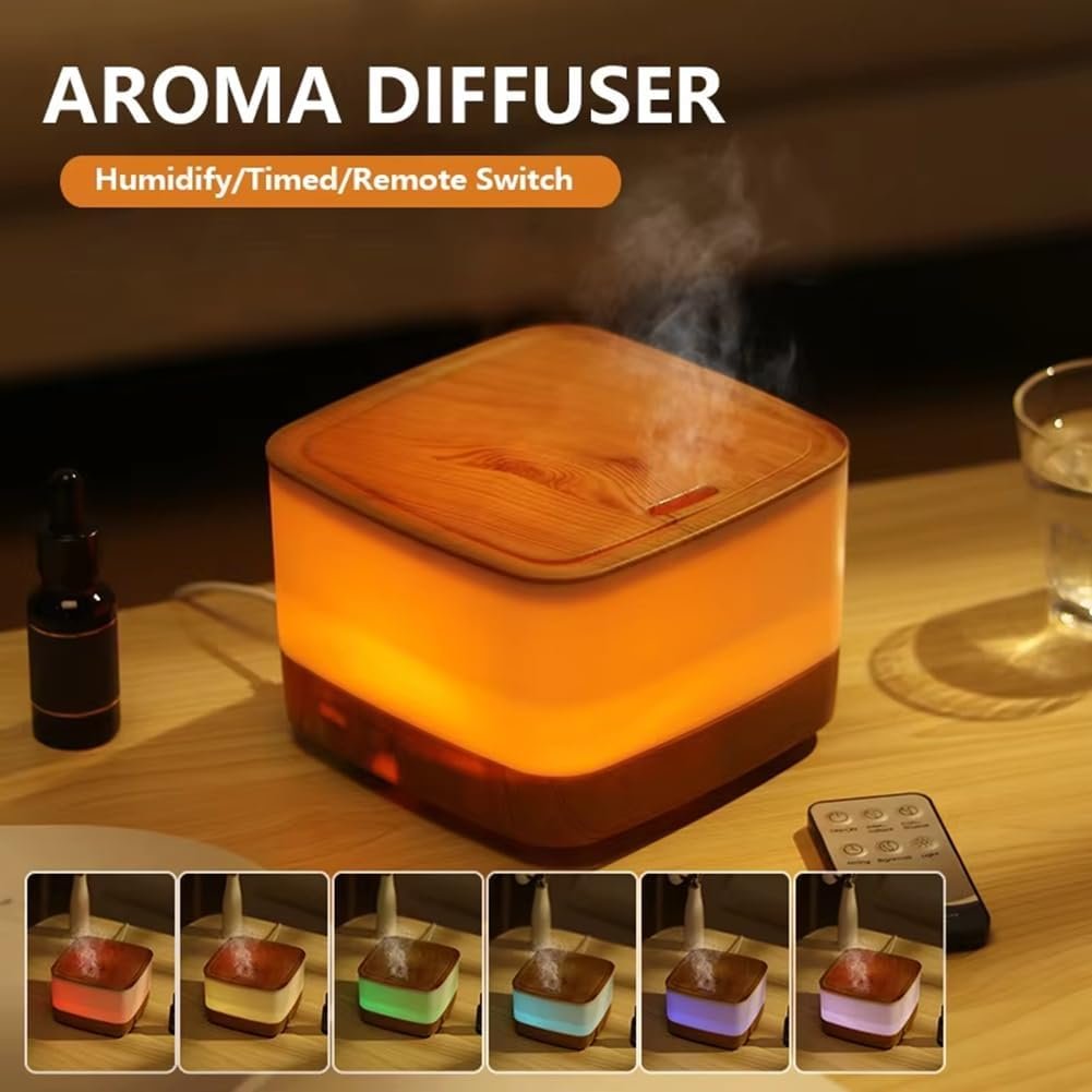 cogae Flame Humidifier Essential Oil Diffuser Air Humidifier with Remote Control 800ml Aroma Diffuser 7-Color Night Light