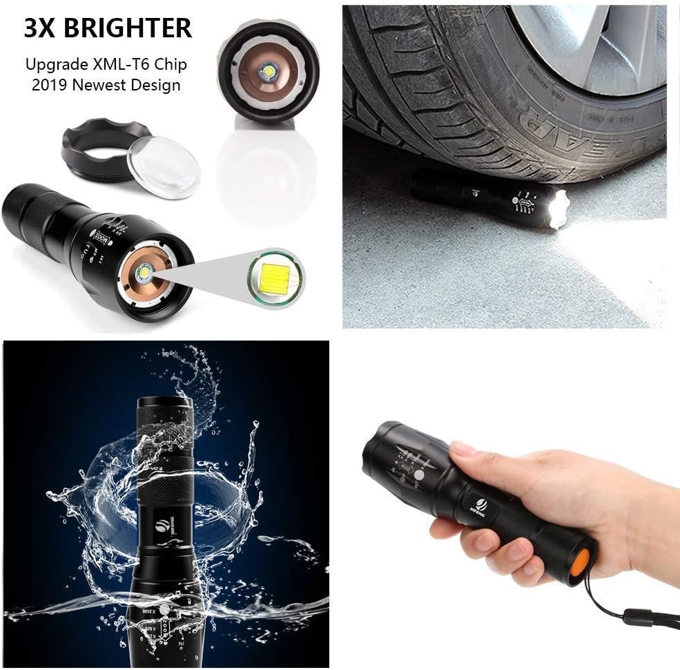 yIFeNG Tactical Flashlight, XML T6 Ultra Bright LED Flashlight with Adjustable Focus and 5 Light Modes for Camping Hiking Emergency (1 Pack)