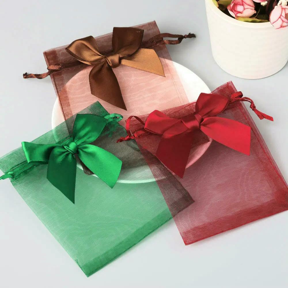10/20/50pcs/lot Organza Gift Bag Bowknot Christmas Party Wedding Candy Bags Exquisite Jewelry Packing Drawstring Pouch