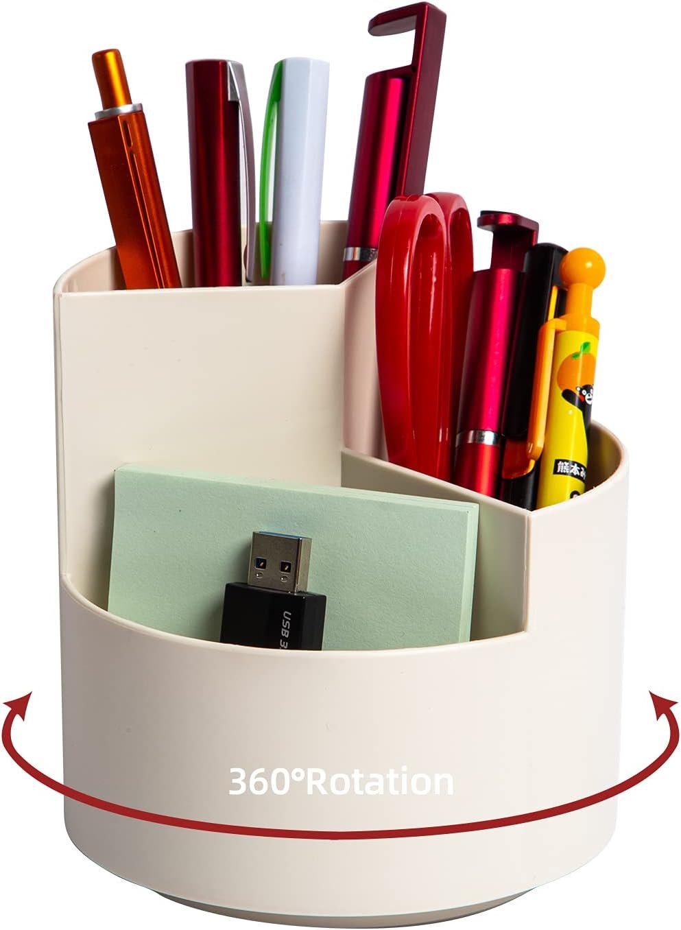 EDENMS Classic White 3-Slot 360-Degree Spinning Pencil Pen Holder - Desktop Organizer for Office, School, Art Supply, Kids