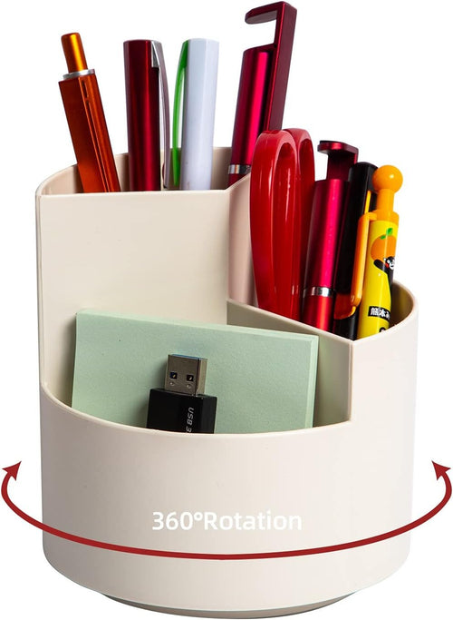 EDENMS Classic White 3-Slot 360-Degree Spinning Pencil Pen Holder - Desktop Organizer for Office, School, Art Supply, Kids