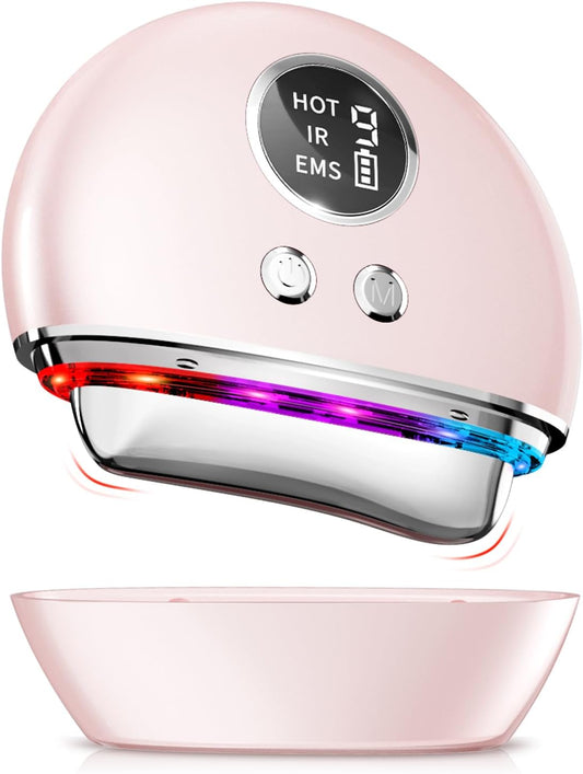 Electric Anti-Wrinkle Face Massager: Face and Neck Massage with 9 Adjustable Levels and 4 Modes – Beauty Device at 45 °C EMS Microcurrent with 3 LED Colours – GuaSha Face Massager for Women