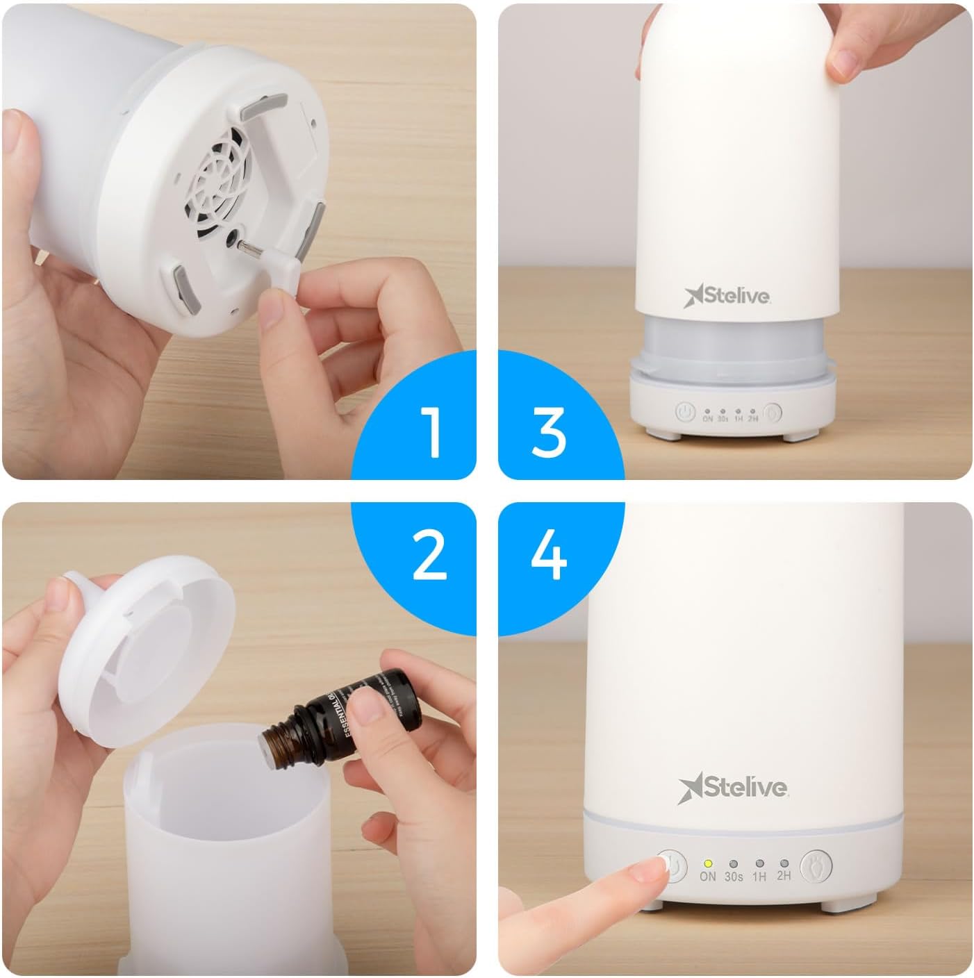 Stelive Essential Oil Diffuser, Ultrasonic Aromatherapy Diffuser 200ML, Aroma Diffuser with 7 Colours LED Night Lights, humidifying Benefits, for a Relaxing and Aromatic Atmosphere at Home or Office