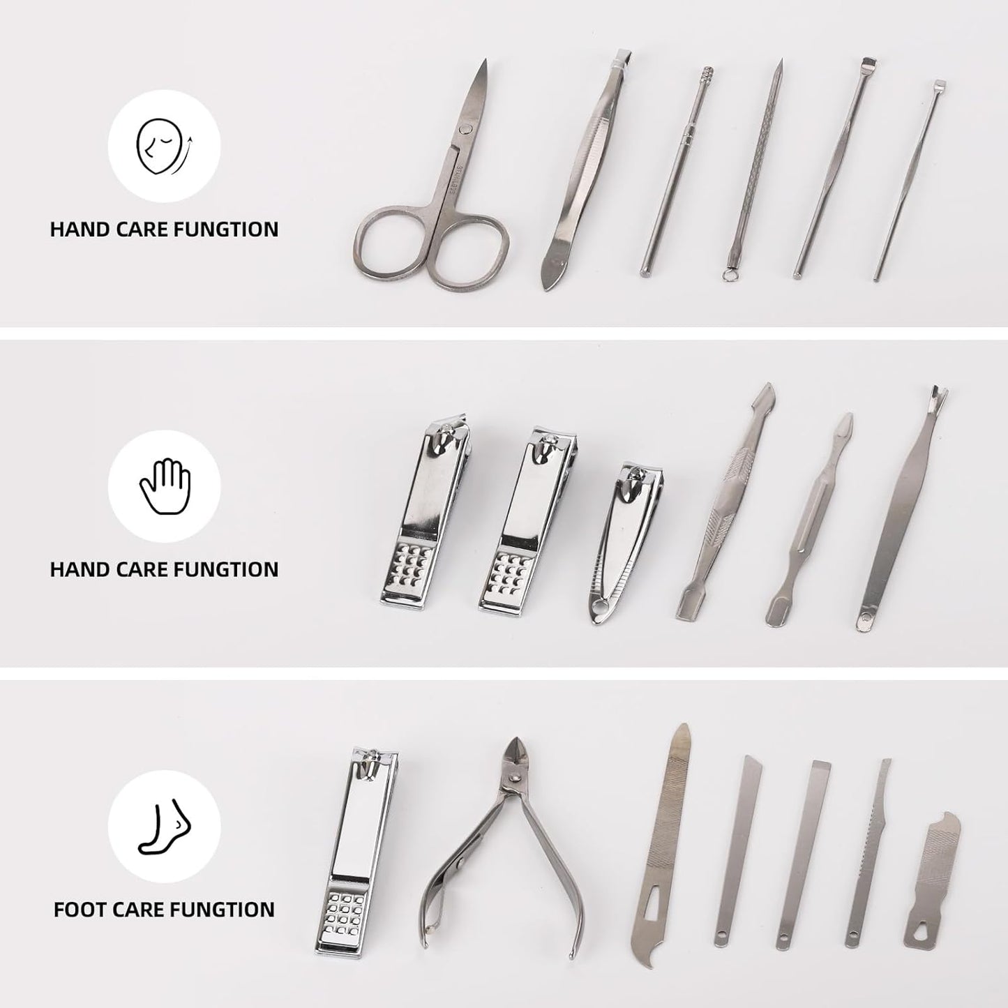 Manicure and Pedicure Kits, 19 Pieces Stainless Steel Nail Clippers Professional Manicure Set Nail Care Tools with Travel Case