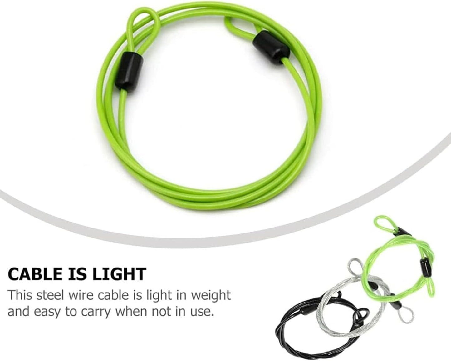 JZUNHN 2m 2.5mm Outdoor Travel Security Cable Lock,Braided Steel Coated Safety Cable Luggage Lock,Safety Cable Wire Rope Double Loop Lightweight (3Pack Black, Green,Silver)
