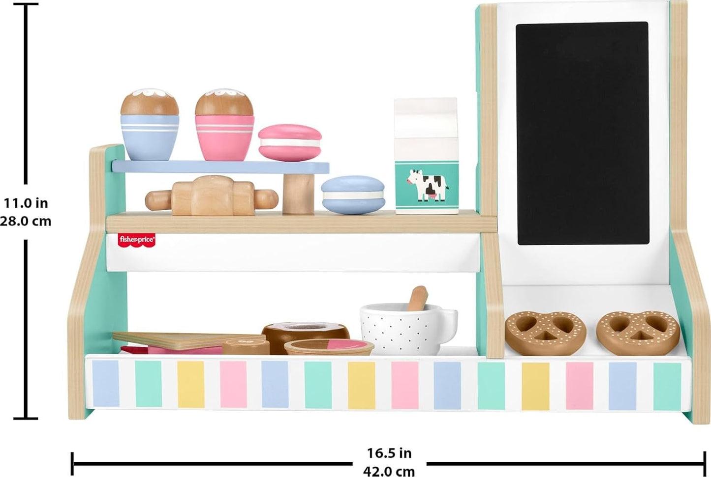 Fisher-Price Wood Pretend Play Coffee Shop & Toy Register, 20-Piece Wooden Food Playset for Preschool Kids Ages 3+ Years