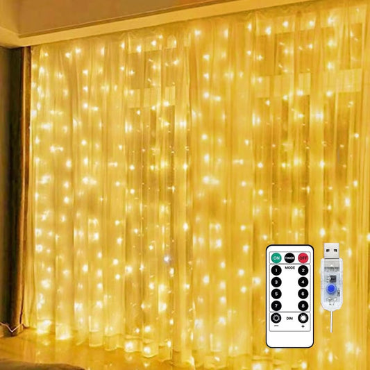 2025 New Fairy Curtain Lights for Bedroom 300 LED, Jezoll Christmas String Lights USB Plug in 8 Modes Wall Hanging Twinkle with Remote Control for Wedding Party Backdrop Decor Warm White (9.8x9.8FT)