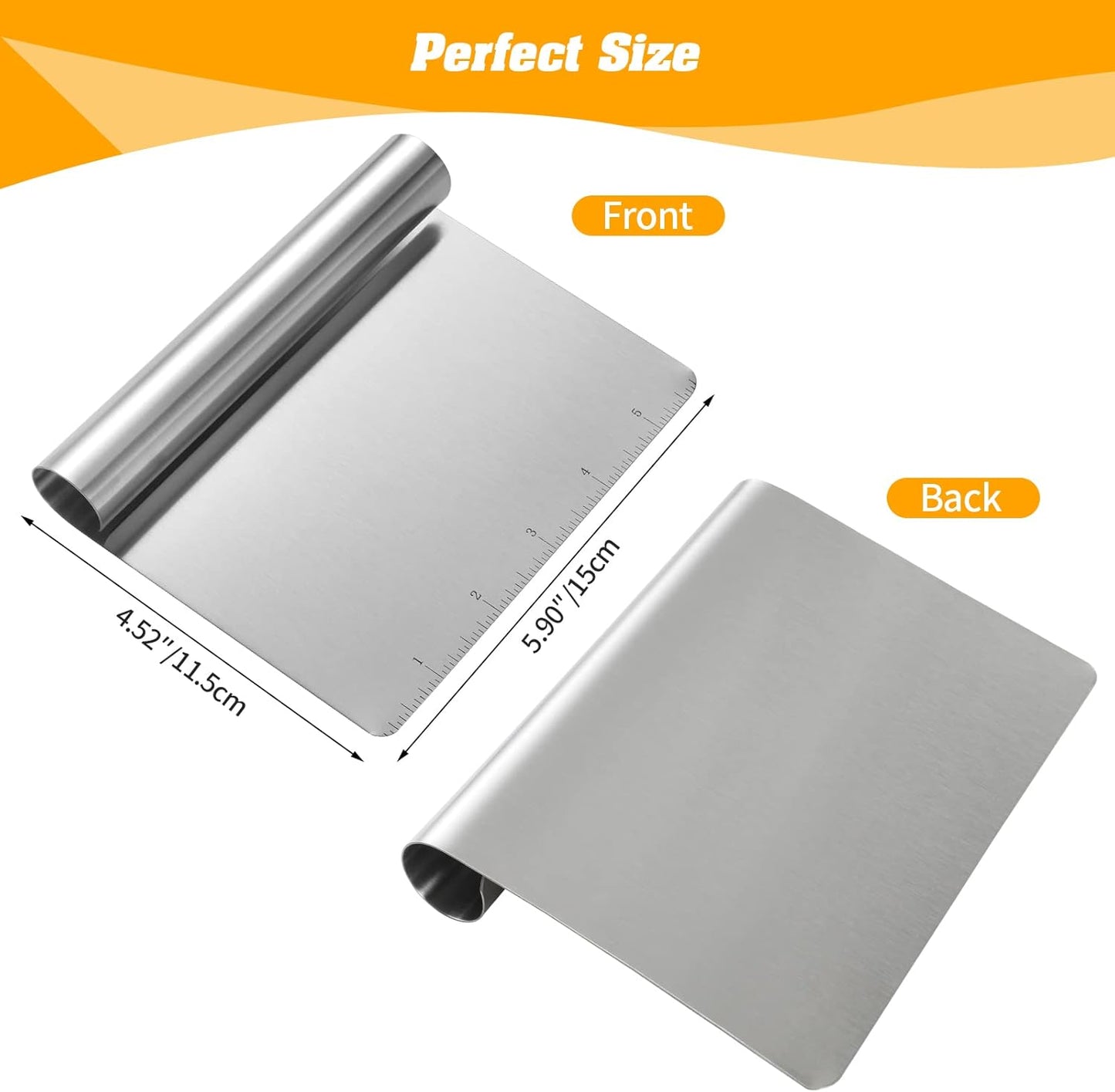 Wandeful 2 Pack Stainless Steel Food Scraper and Chopper Large Griddle Spatula Kitchen Tool Gadget, Multi-Purpose Kitchen Utensil for Dough, Cake, Pizza