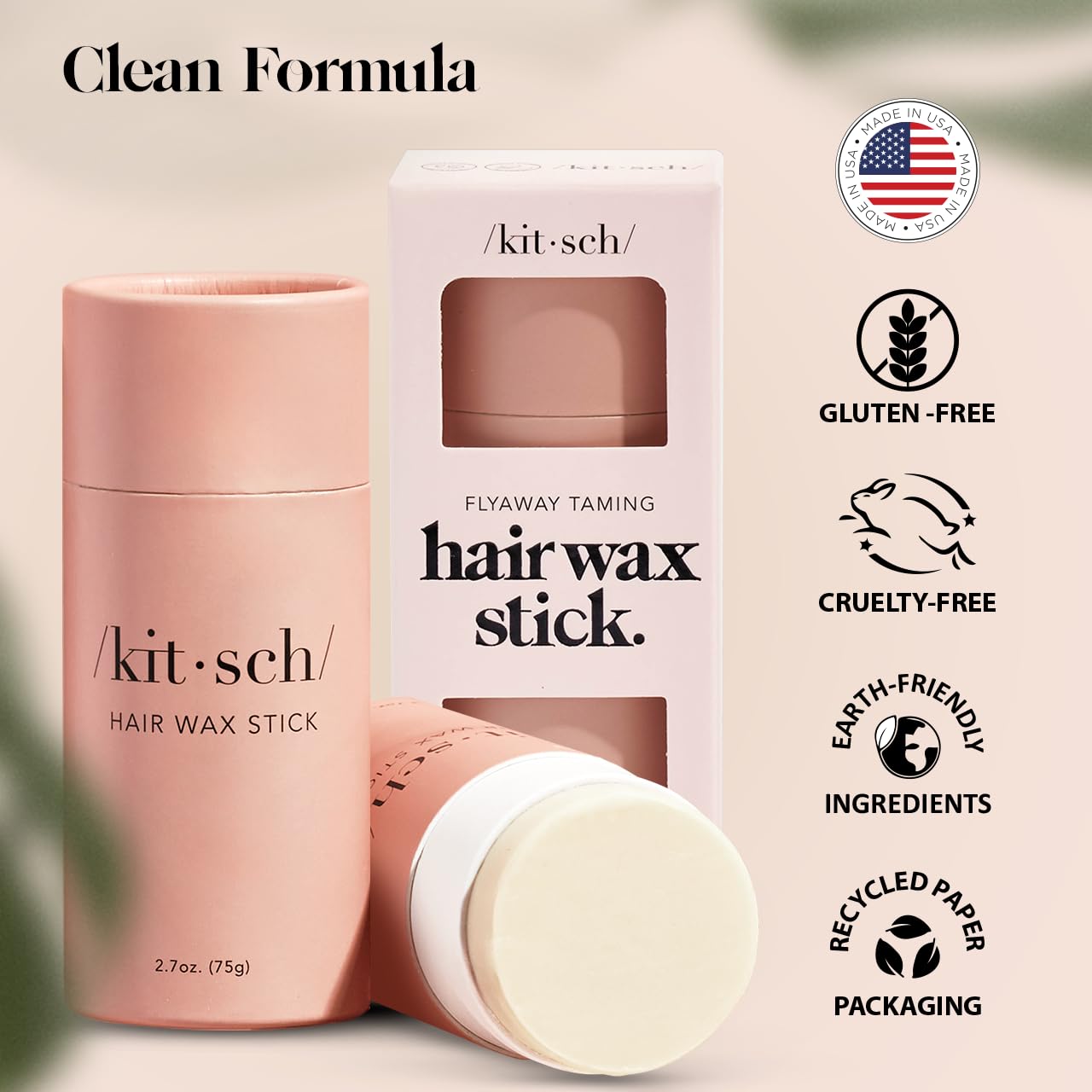 Kitsch Hair Wax Stick for Women & Men - Hair Slick Back Stick, Anti-Frizz and Fly Away Hair Tamer, No Residue Hair Finishing Stick for Flyaways, All Day Hold Styling Product for Smoothing Hair Strands