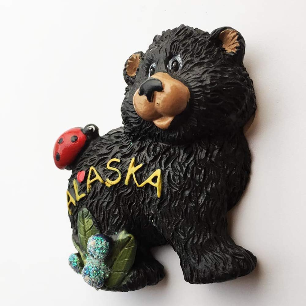 Alaska Black Bear 3D Resin Fridge Magnet Travel Souvenir Gifts Handmade Home Kitchen Decoration Alaska