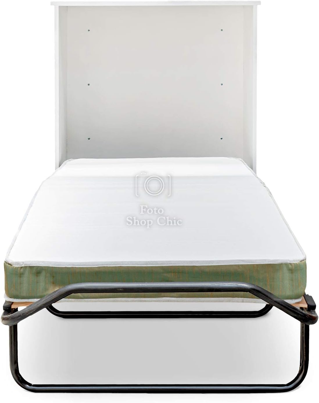 LE CHIC ARREDAMENTI Folding Wooden Single Folding Bed with Wheels with Bed Base and Slatted Frame and High Density Mattress, Thickness 10 cm