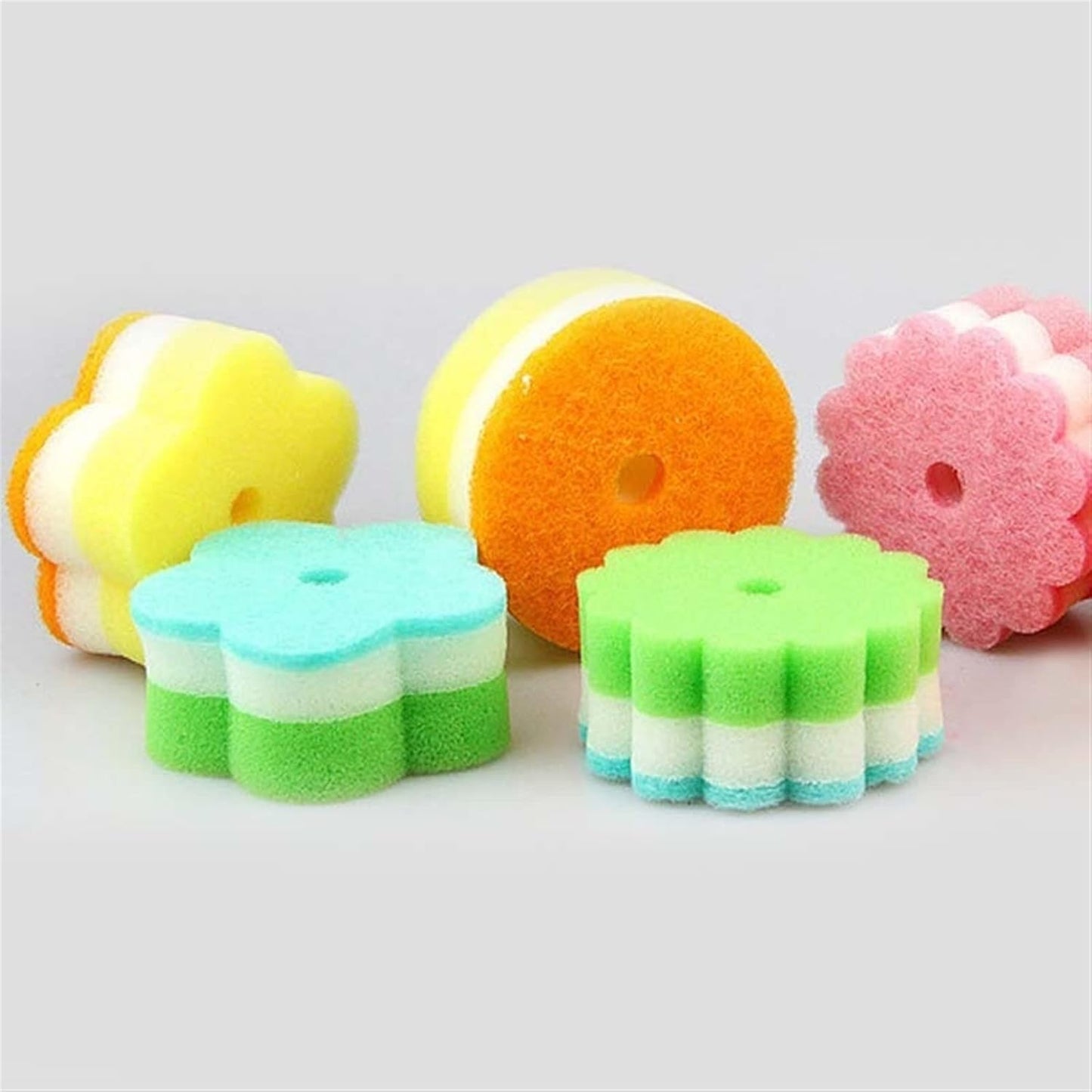 QTANZIQI Floral Home Cleaning Essential: Spugna per piatti a forma di fiore su entrambi i lati in vari colori